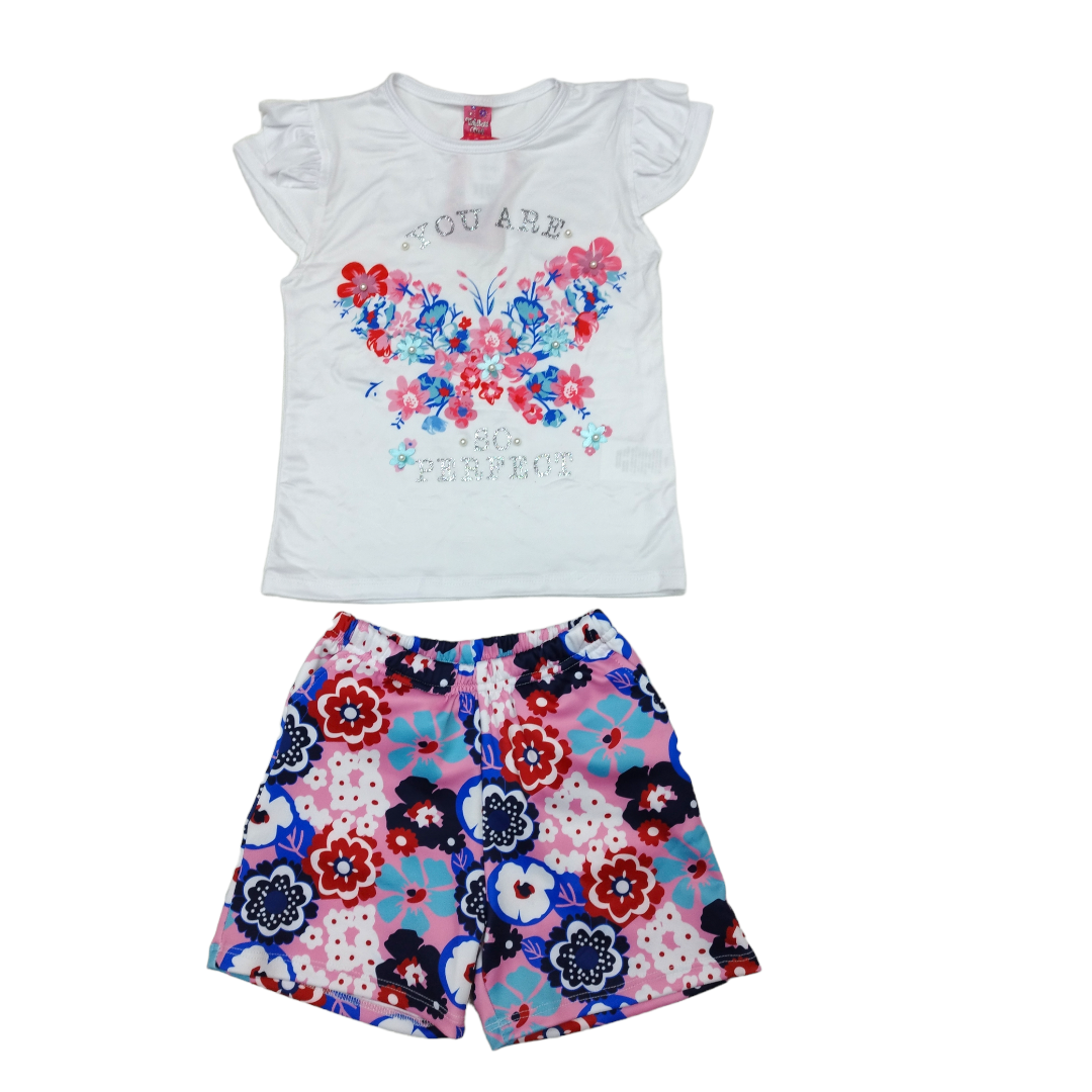 Conjunto 2p Short Floreado Y Blusa Manga Corta Flores Niñas 8 A 14 Años