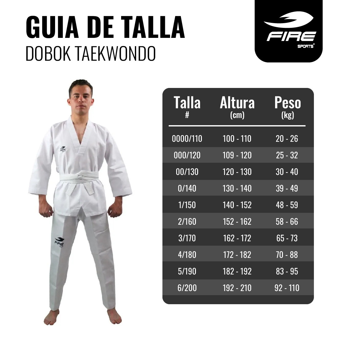 Dobok Uniforme Unisex Fire Sports Traje Taekwondo Blanco Juvenil/Adulto