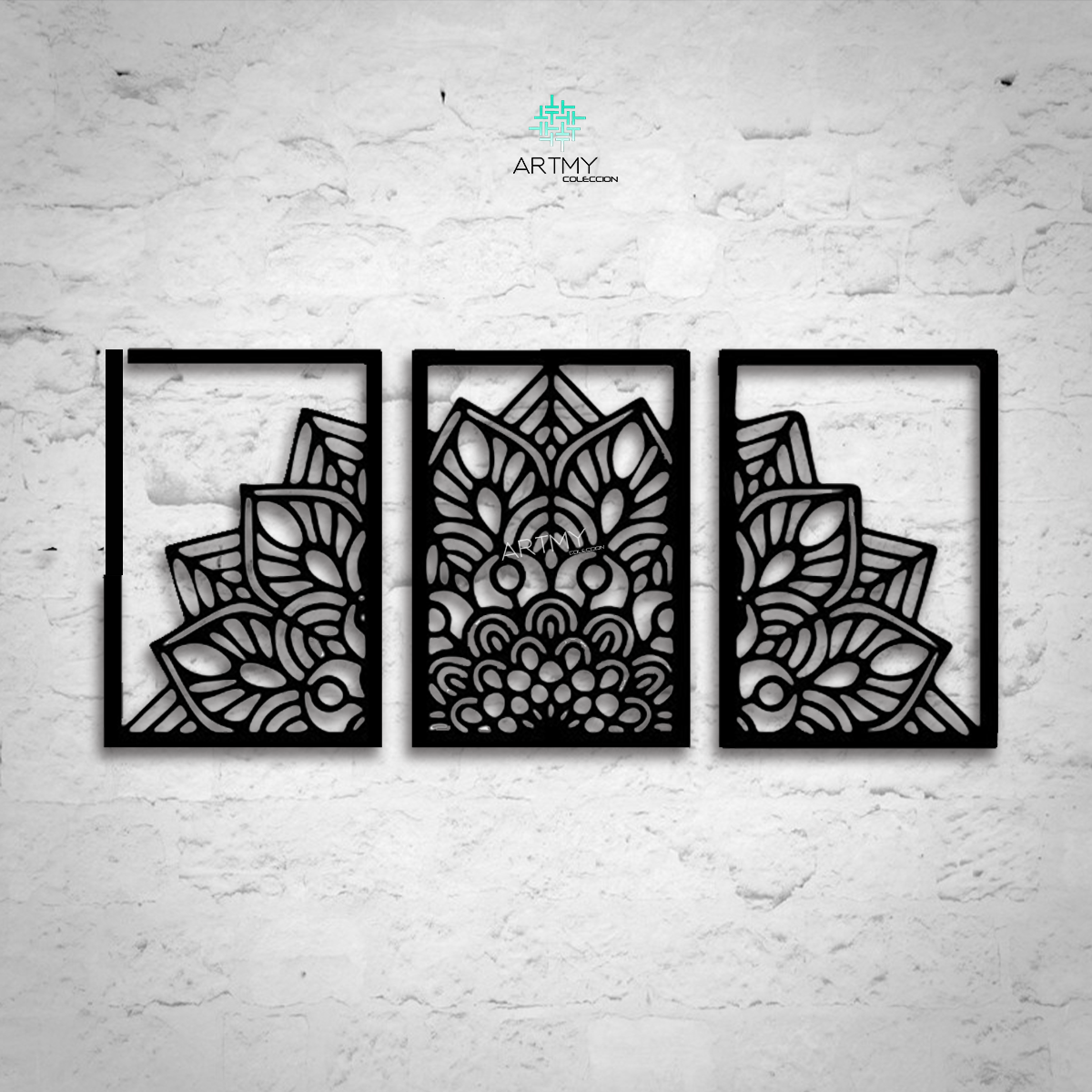 Mandala 3 Cuadros Decorativos Moderno Madera Mdf Negro