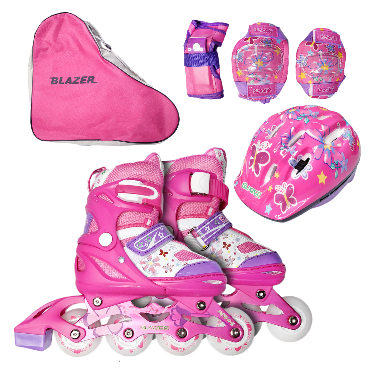 Kit Patinaje Led Ajustables Infantil Rosa con Mochila Y Protecciones