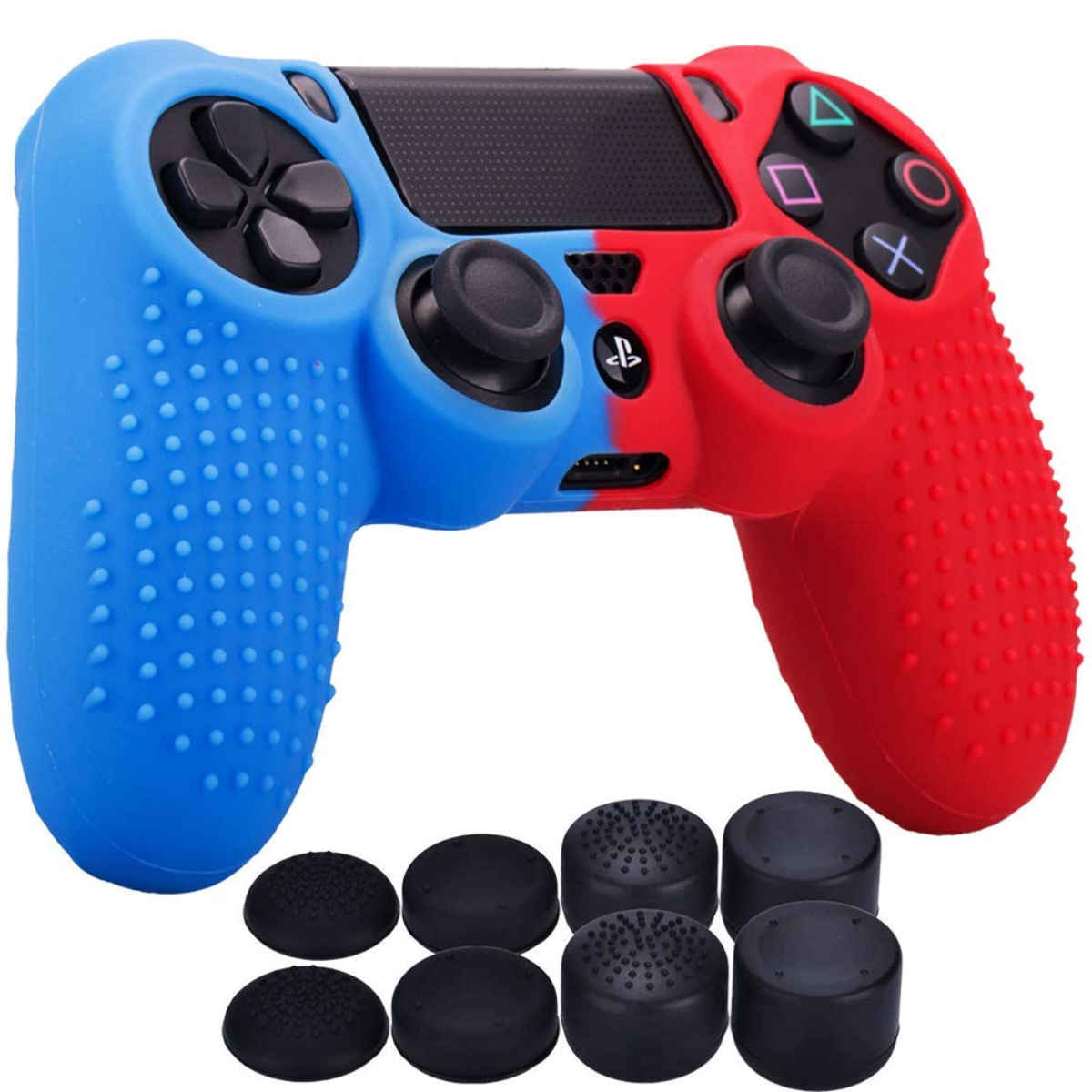 Funda Texturizada Silicona Compatible Playstation 4 (Rojo y Azul)