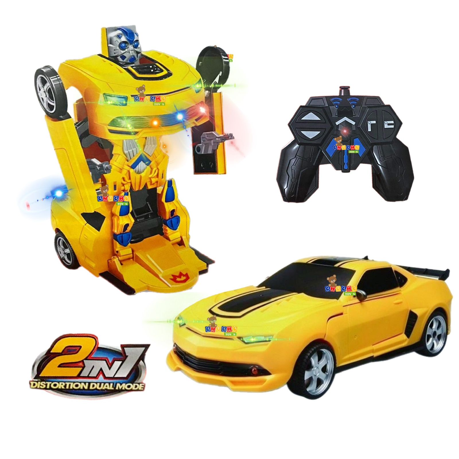 Camaro Robot Transformer Control Remoto Con Luz Juguete 3en1 