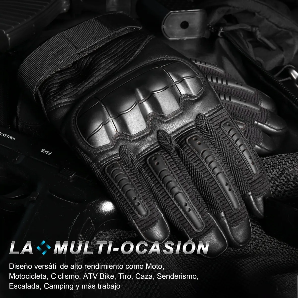 Guantes Moto Cuero Tactil Proteccion Motociclista Black - Negro