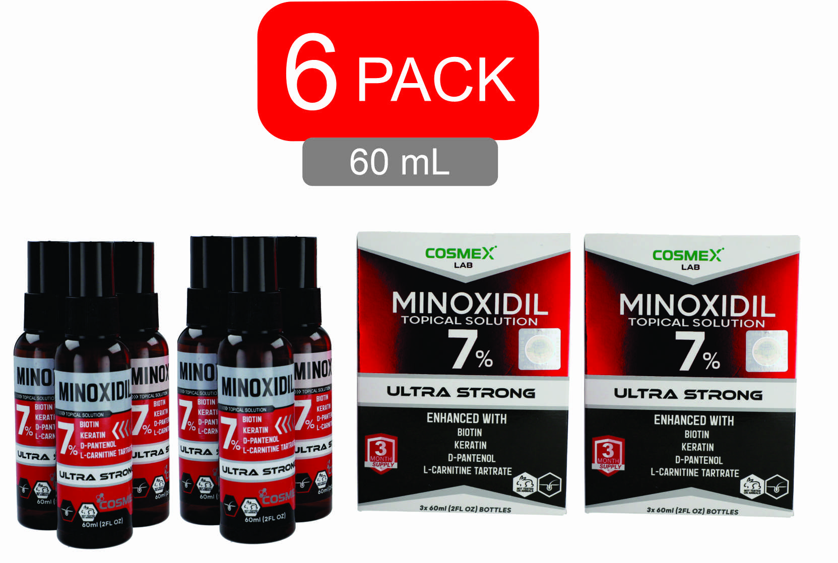MINOXIDIL 7% Crecimiento de Cabello CosmexLab Ultra Strong 60 ml 6 meses