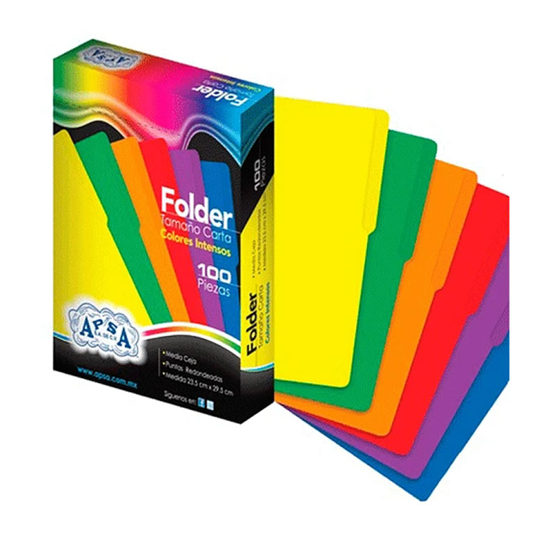 100 Folders de Colores Tamaño Carta APSA 980012997 SMS