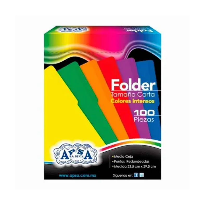 100 Folders de Colores Tamaño Carta APSA 980012997 SMS