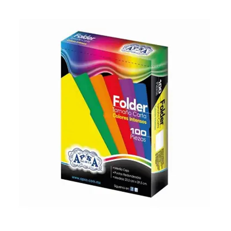 100 Folders de Colores Tamaño Carta APSA 980012997 SMS