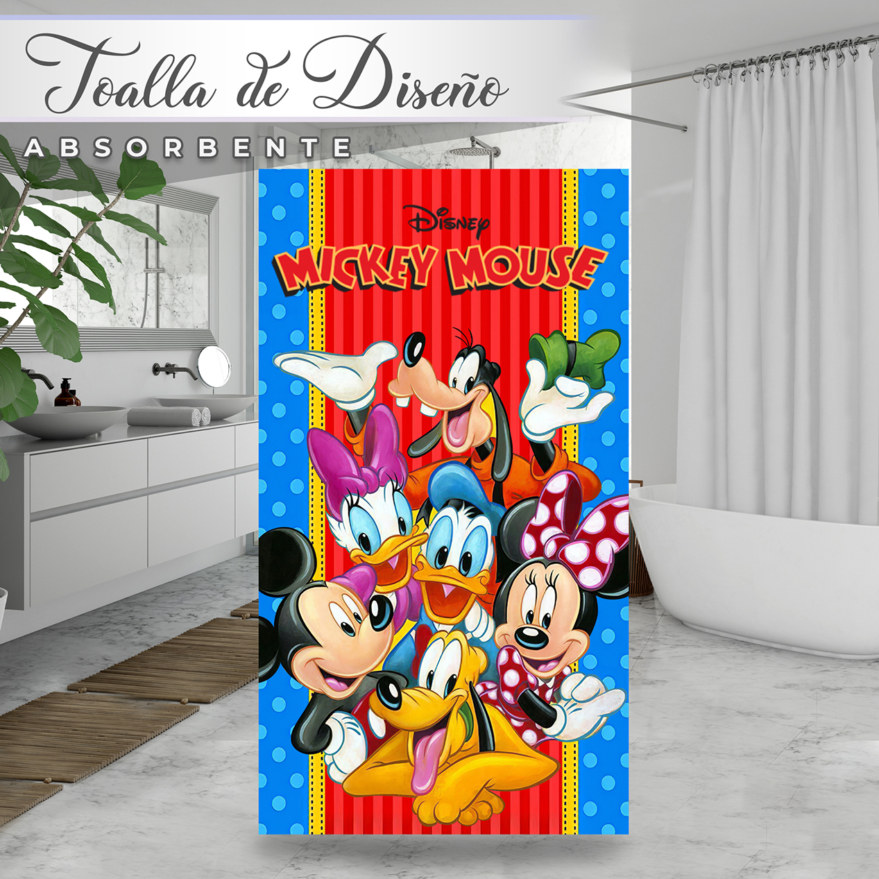 Toalla De Baño Diseño Mickey Mouse Play House Microfibra de Poliéster