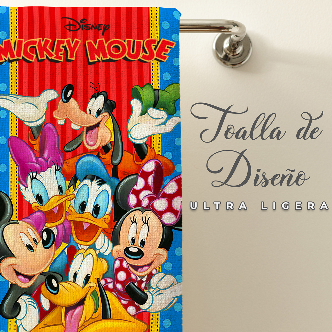 Toalla De Baño Diseño Mickey Mouse Play House Microfibra de Poliéster