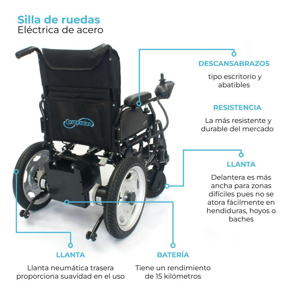 Companion, Silla Eléctrica  Todo Terreno Fabricada En Estructura De Acero Resistente, Con Llantas Traseras Neumáticas .