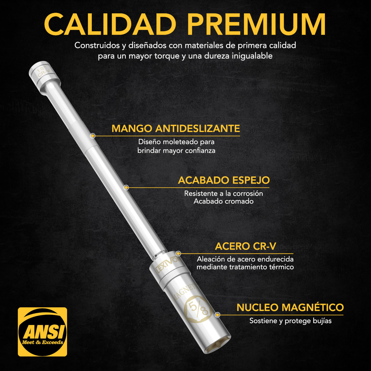 Dado para Bujía Magnético LEXIVON giratorio longitud 10" LX-122.