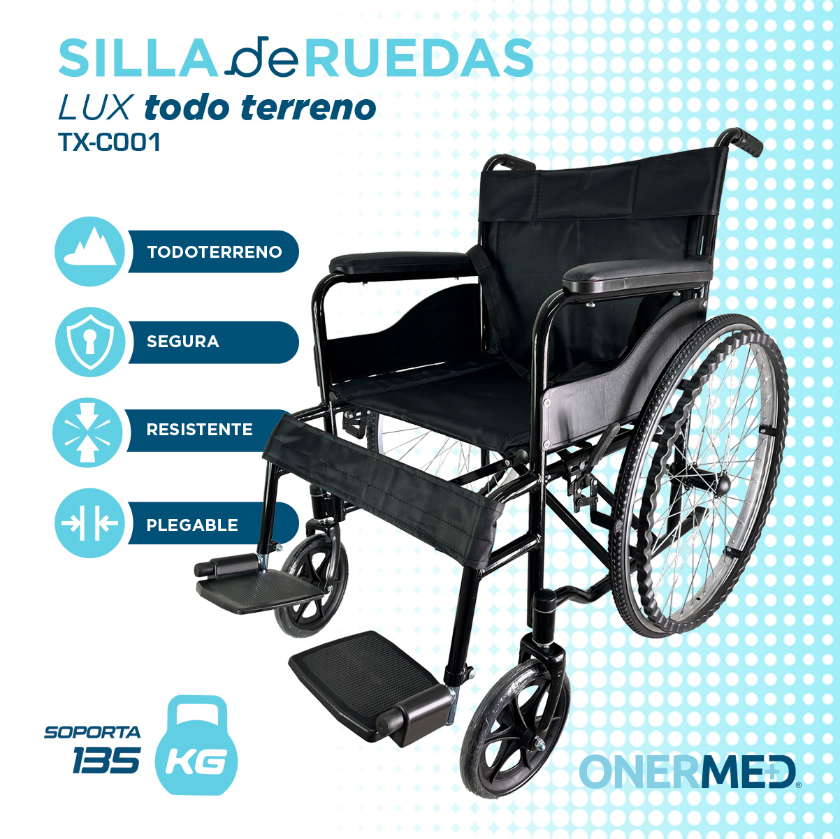 Silla De Ruedas Ligera Onermed Traslado Plegable Compacta