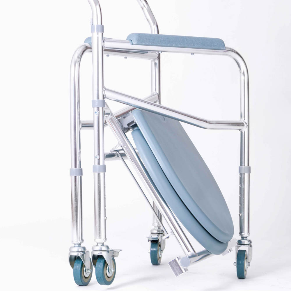  Silla de inodoro 3 en 1 para inodoro con brazos, silla de ducha  con ruedas, con 4 ruedas de frenos, soporte de muleta para ancianos  lesionados y discapacitados : Salud y Hogar