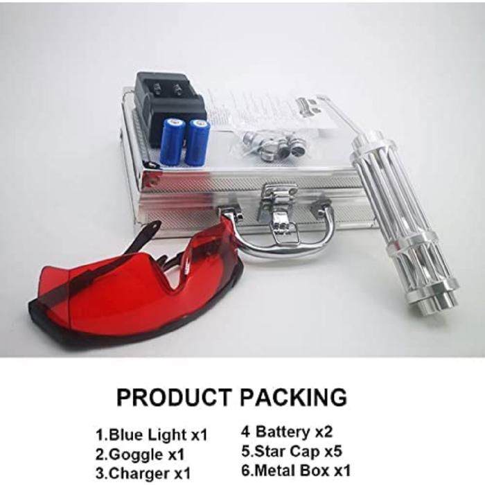 Kit de Rayo Láser Potente MXRBE-001-19 Potencia 50000mW Alcance 90000m 3,1-3,8V 2 Pilas 16340 Se venden por separado Este Laser Quema, LazzaShot
