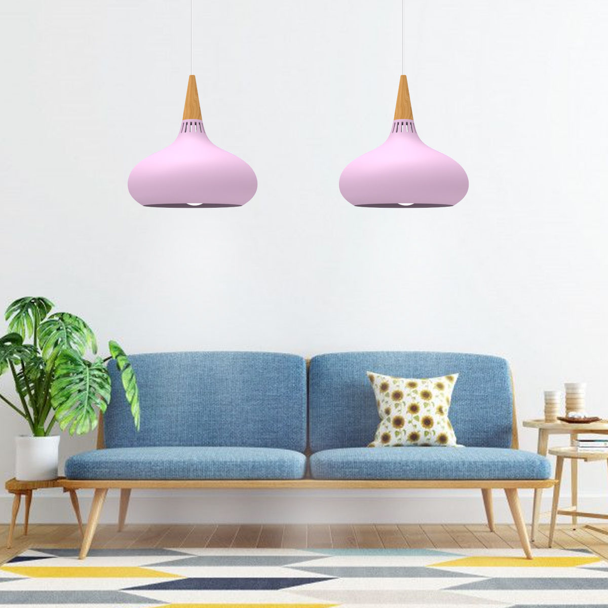 Lampara De Techo Colgante Macaron Retro Con Madera 20 Cm de Diámetro