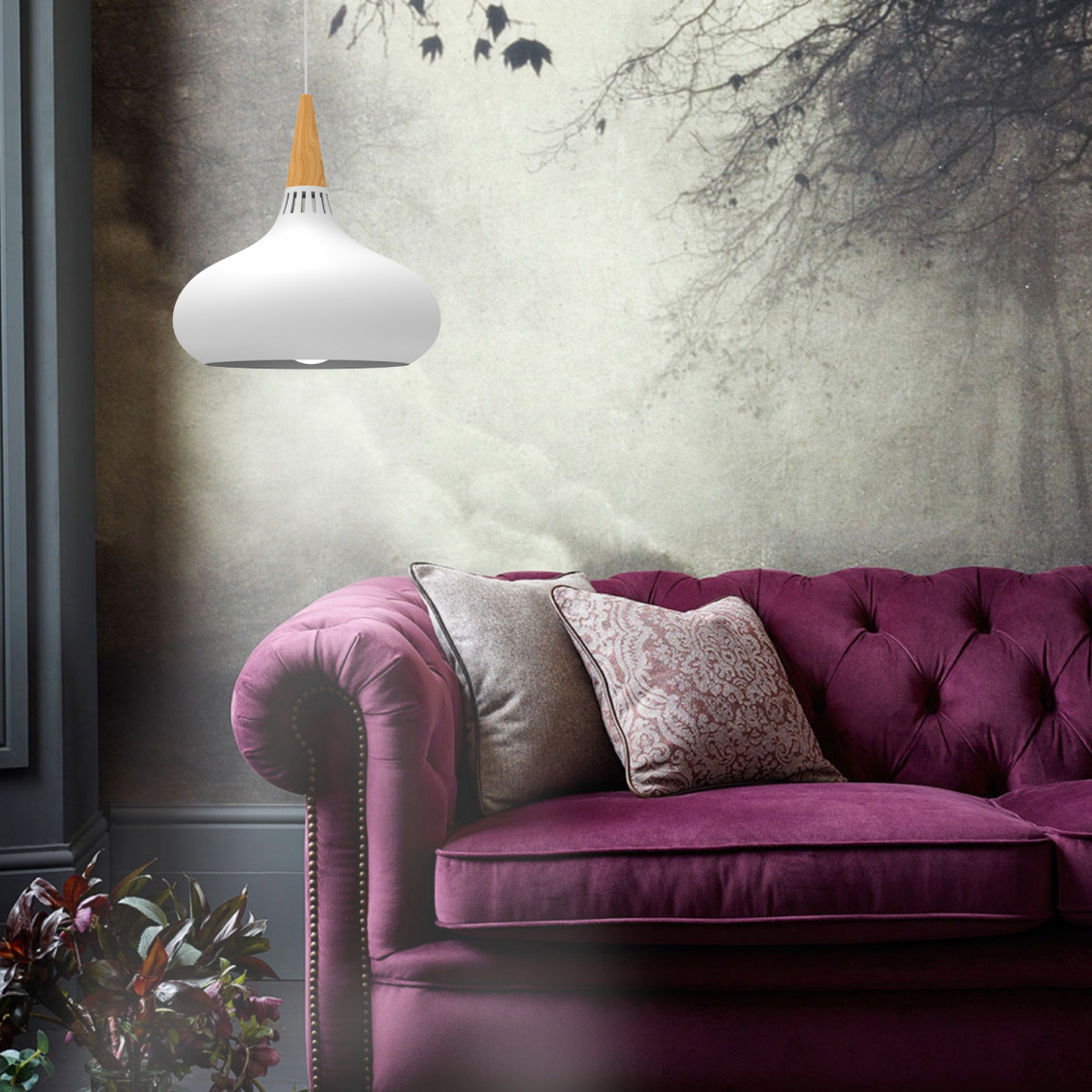 Lampara De Techo Colgante Macaron Retro Con Madera 20 Cm de Diámetro