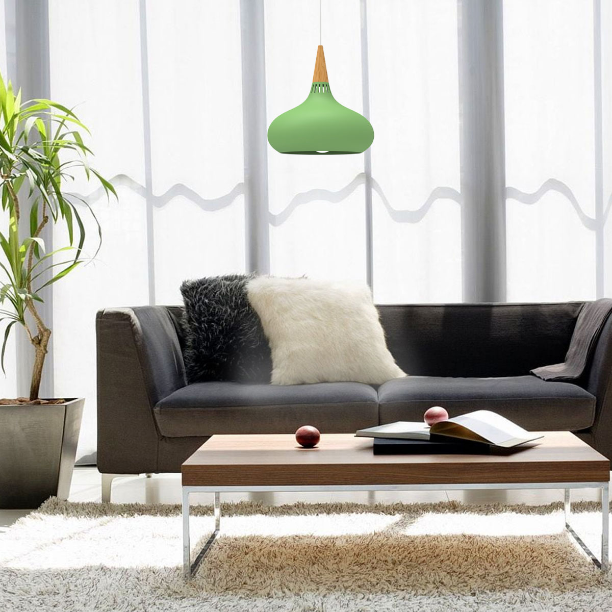 Lampara De Techo Colgante Macaron Retro Con Madera 20 Cm de Diámetro