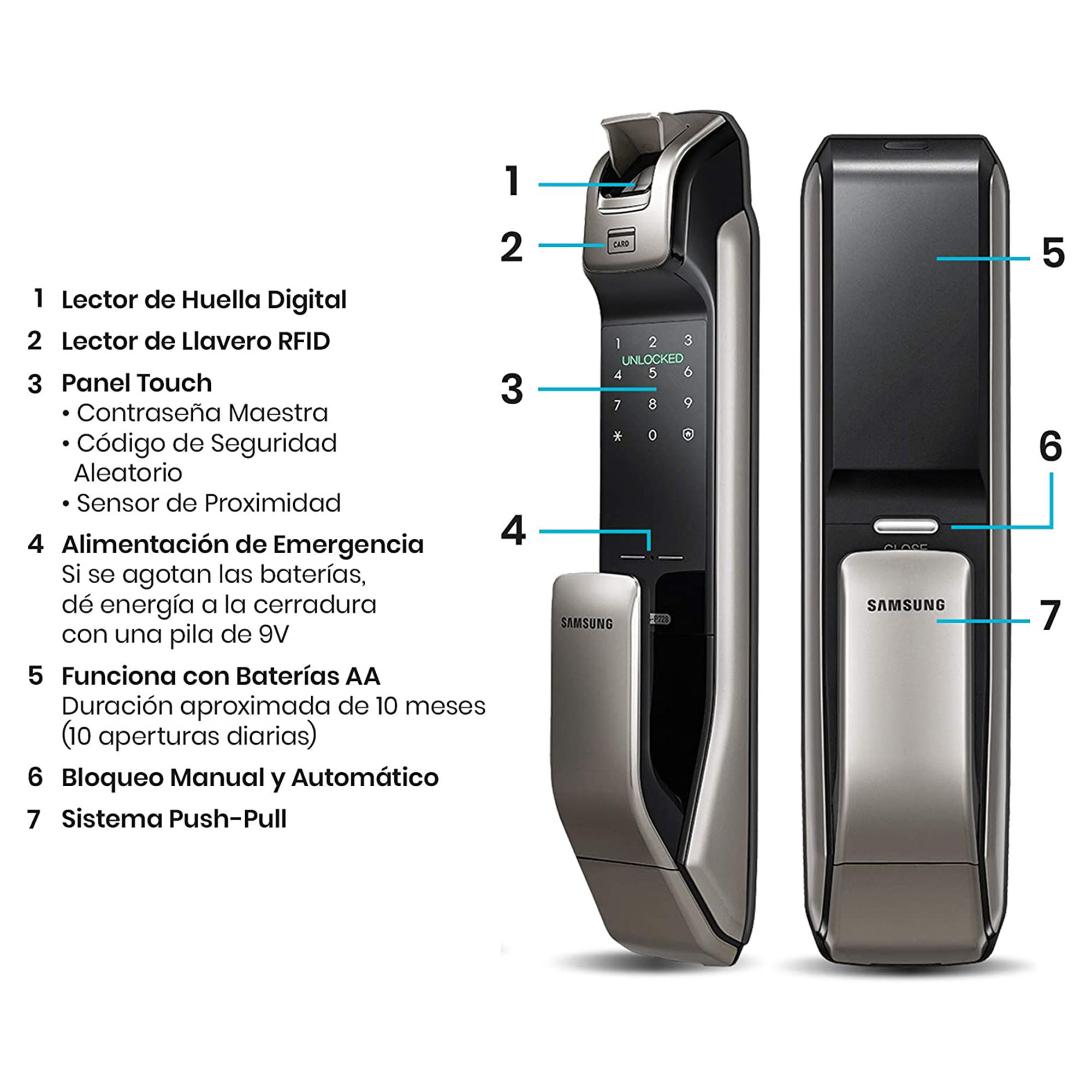 Cerradura Inteligente WiFi, Buethooth y Huella Digital Hasta 100 Usuarios Samsung SHP-DP728