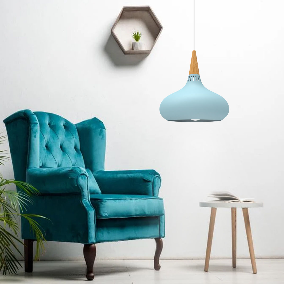 Lampara De Techo Colgante Macaron Retro Con Madera 20 Cm de Diámetro