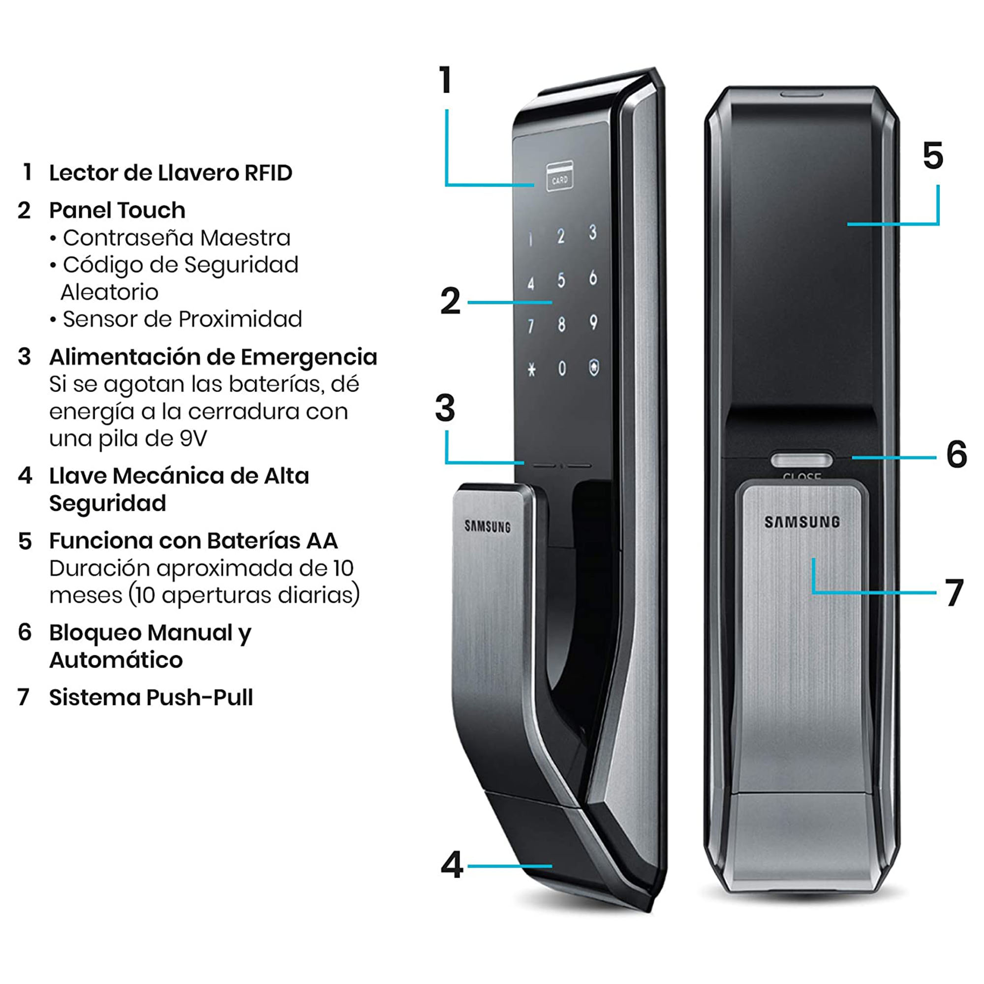 Cerradura Digital Push-Pull con Contraseña y Tarjeta RFID Samsung SHS-P717