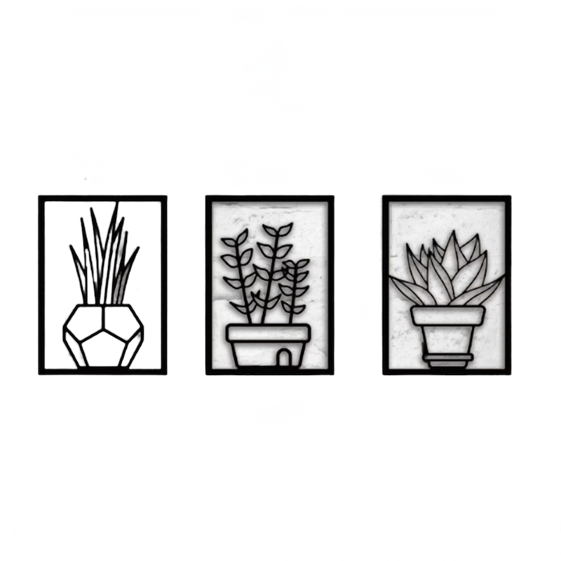 Floreros 3 Cuadros Decorativos Modernos Madera Mdf Negro