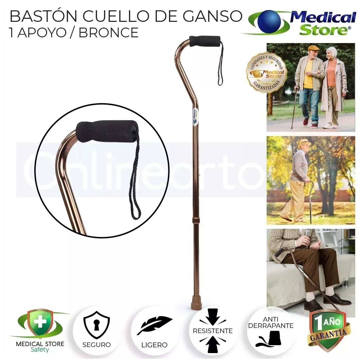 Bastón Ajustable Cuello Ganso De 1 Apoyo Bronce Medical Store