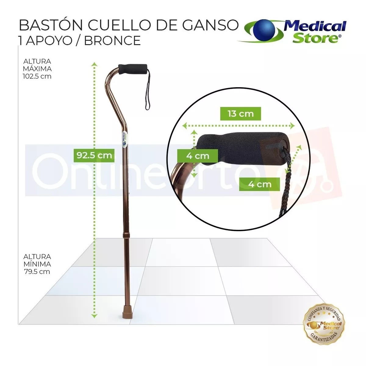 Bastón Ajustable Cuello Ganso De 1 Apoyo Bronce Medical Store