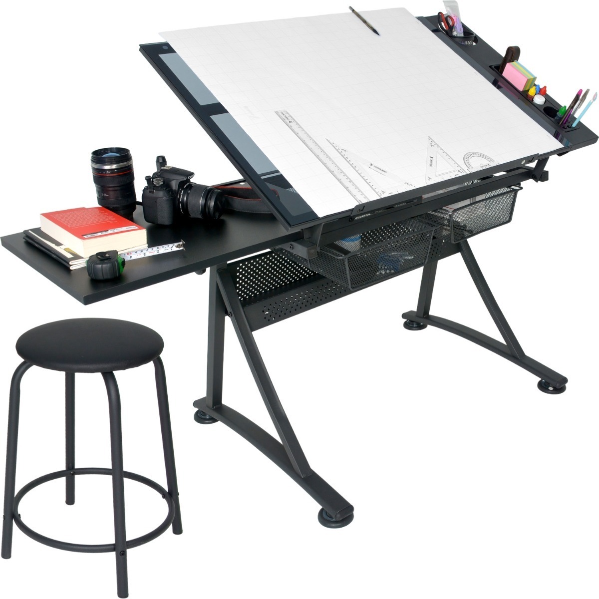 Restirador Profesional Cristal Ahumado Con Banco 96x60 cm