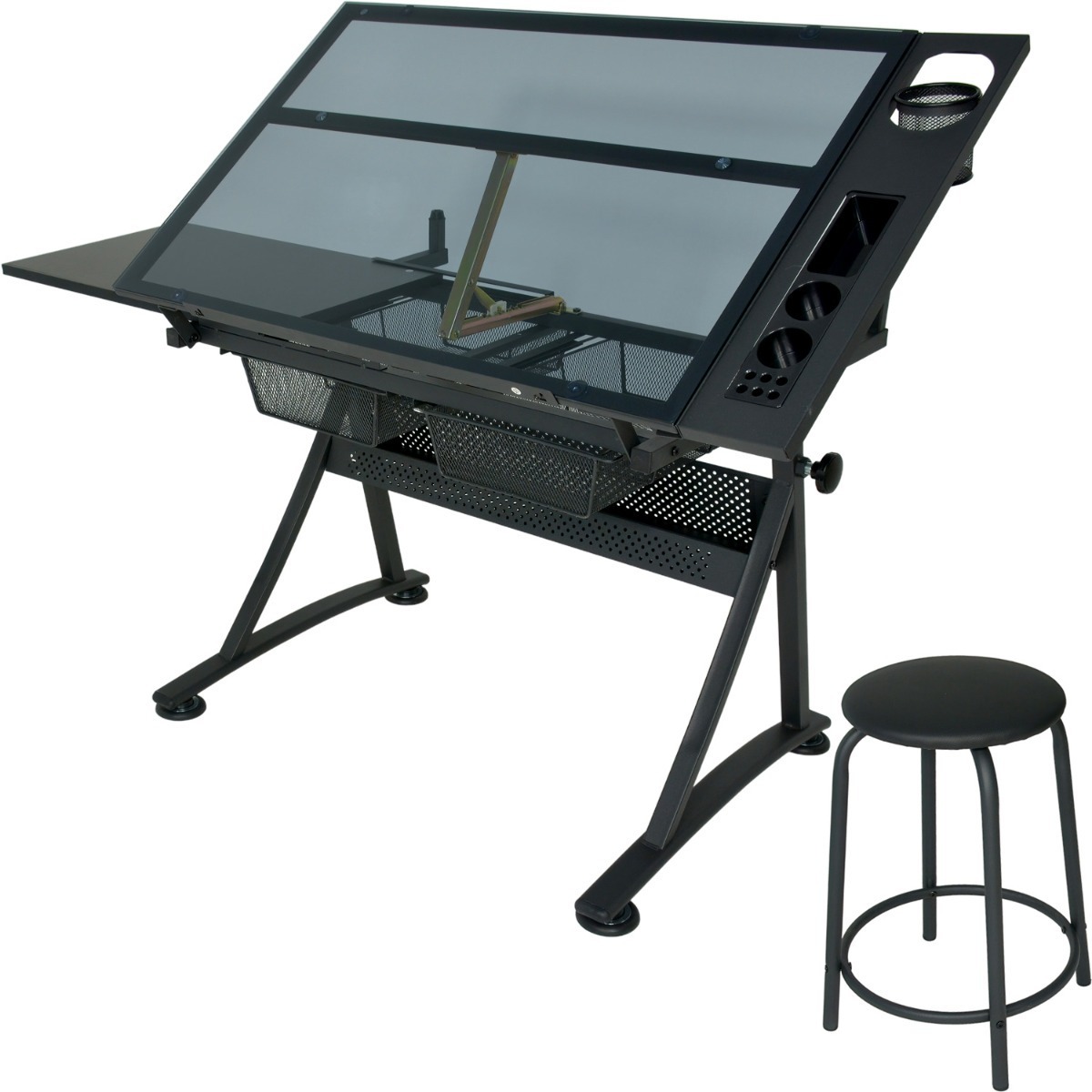 Restirador Profesional Cristal Ahumado Con Banco 96x60 cm