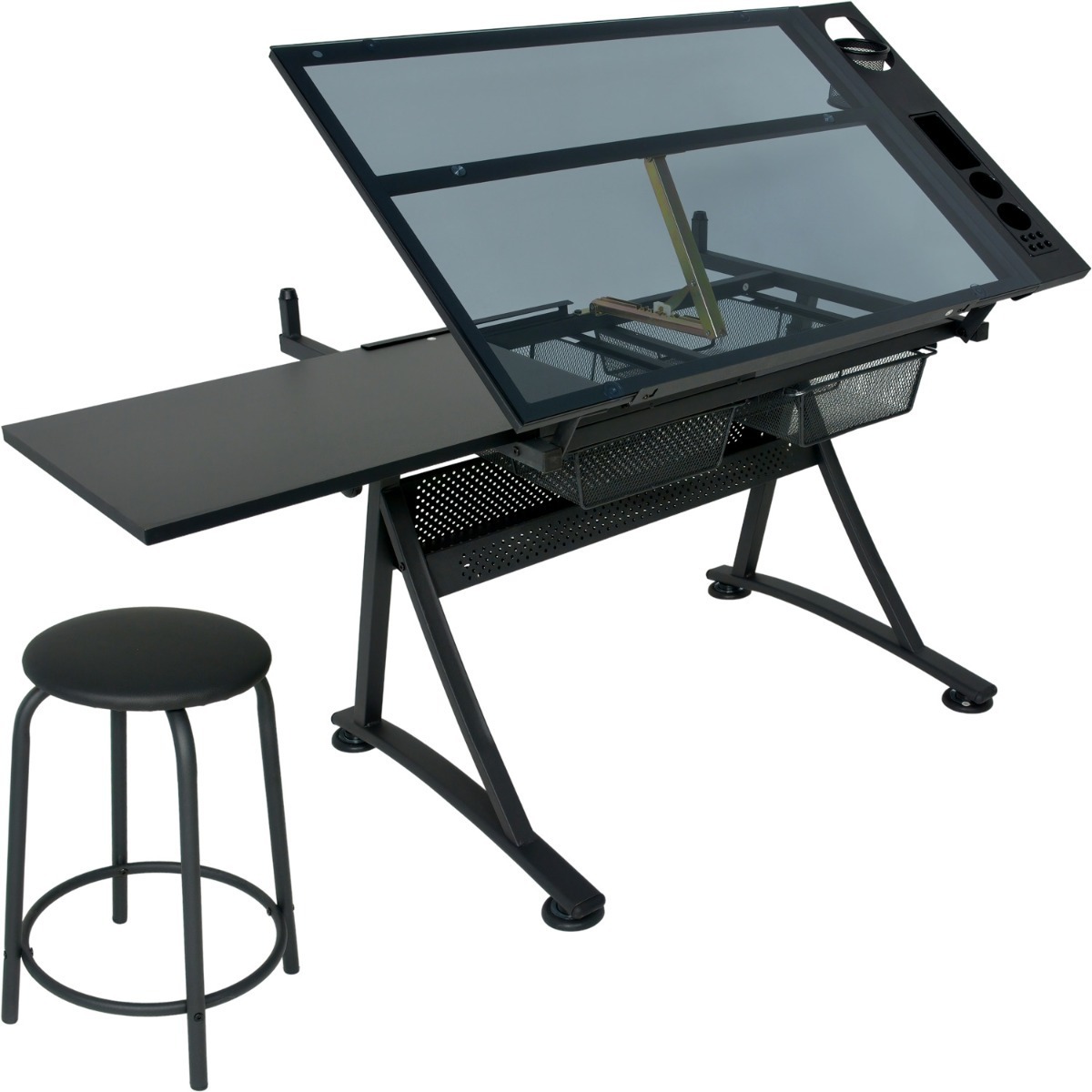 Restirador Profesional Cristal Ahumado Con Banco 96x60 cm