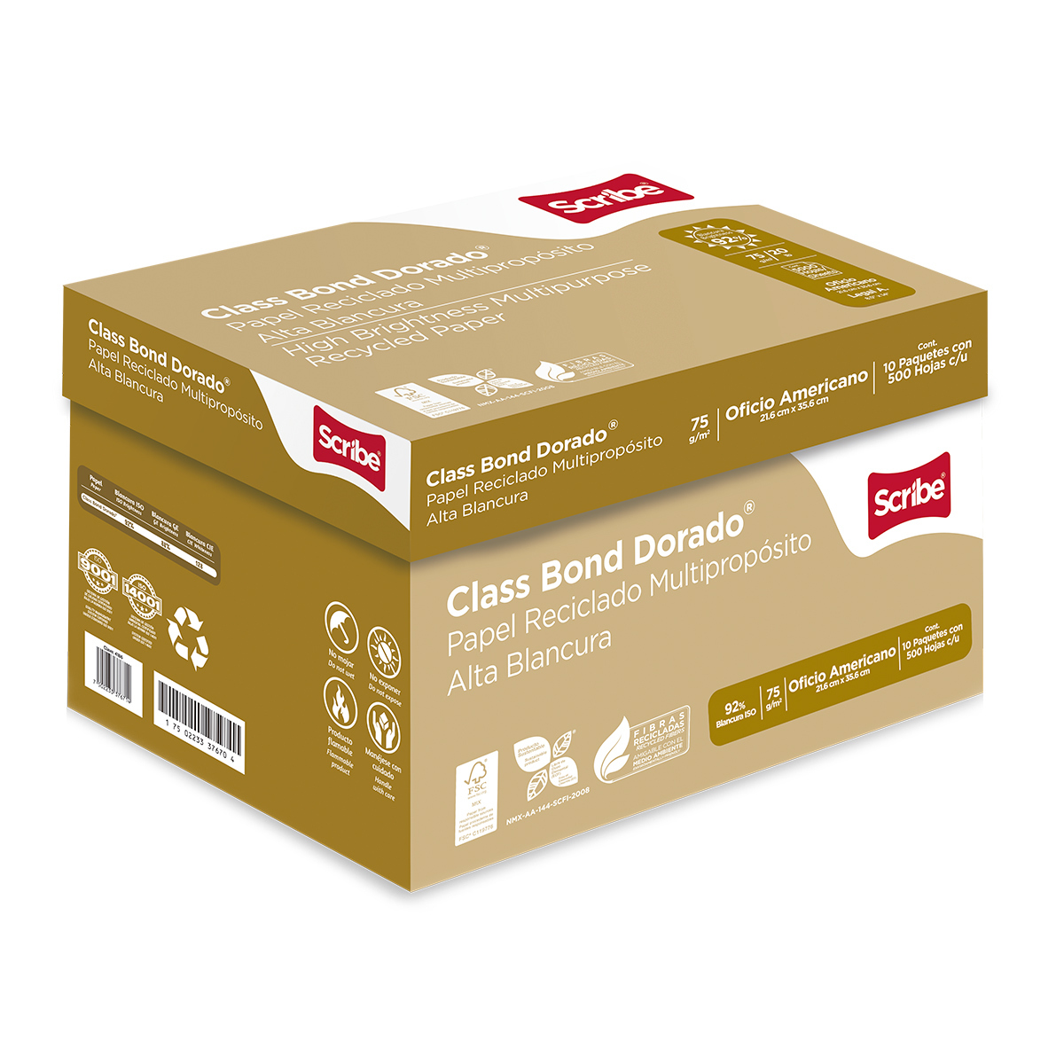 Caja De Hojas Blancas 5000 Scribe Class Bond Dorado Carta
