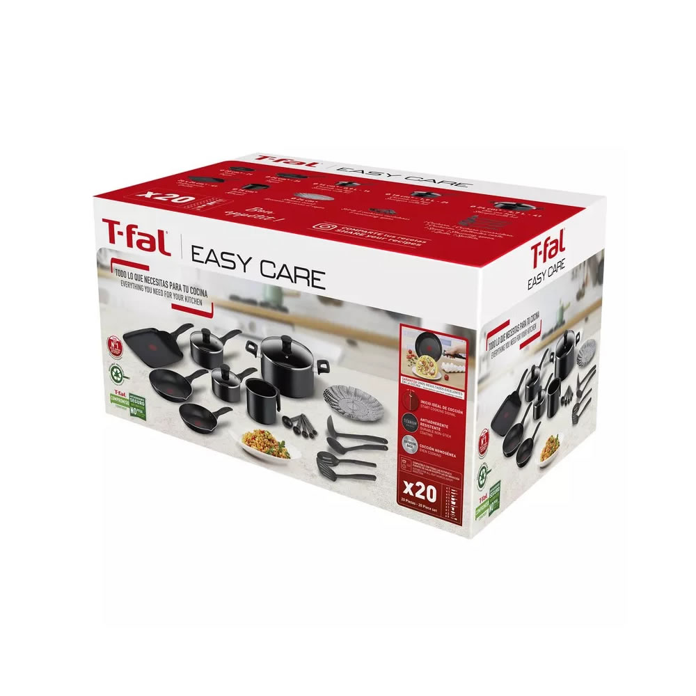 Bateria De Cocina T-Fal Easy Care B466SK84 Contenido 20 Piezas - Negro