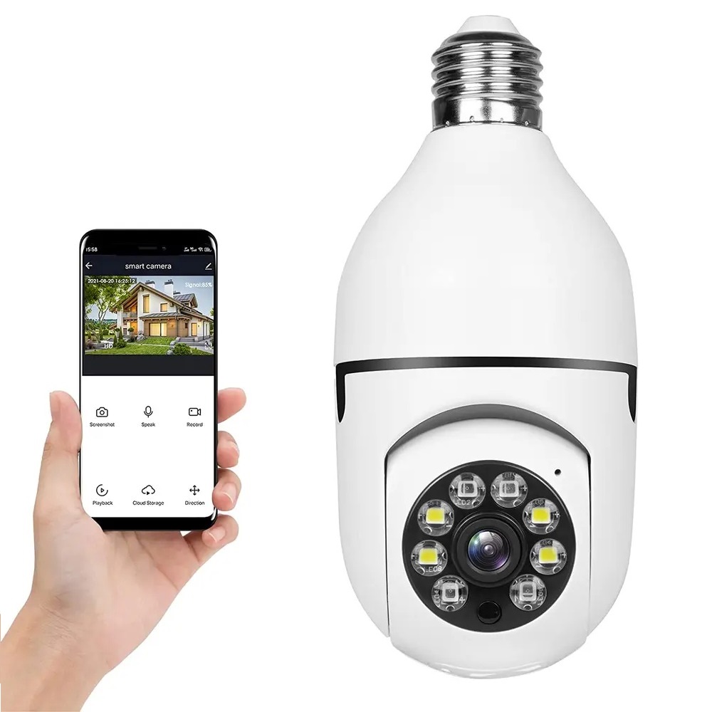 Camara de Seguridad 360 con Libre Rotacion Vision Nocturna Infrarroja Sensor de Movimiento Iluminacion Automatica Vigilancia desde App Multiusuarios Simultaneos y Almacenamiento en SD y en Nube / Master / IOT-BULBCAM