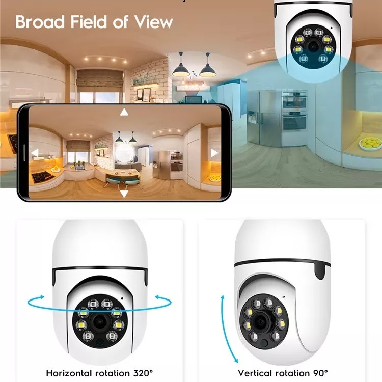 Camara de Seguridad 360 con Libre Rotacion Vision Nocturna Infrarroja Sensor de Movimiento Iluminacion Automatica Vigilancia desde App Multiusuarios Simultaneos y Almacenamiento en SD y en Nube / Master / IOT-BULBCAM