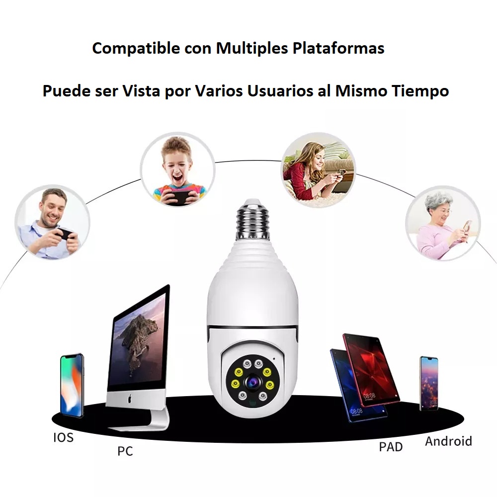 Camara de Seguridad 360 con Libre Rotacion Vision Nocturna Infrarroja Sensor de Movimiento Iluminacion Automatica Vigilancia desde App Multiusuarios Simultaneos y Almacenamiento en SD y en Nube / Master / IOT-BULBCAM