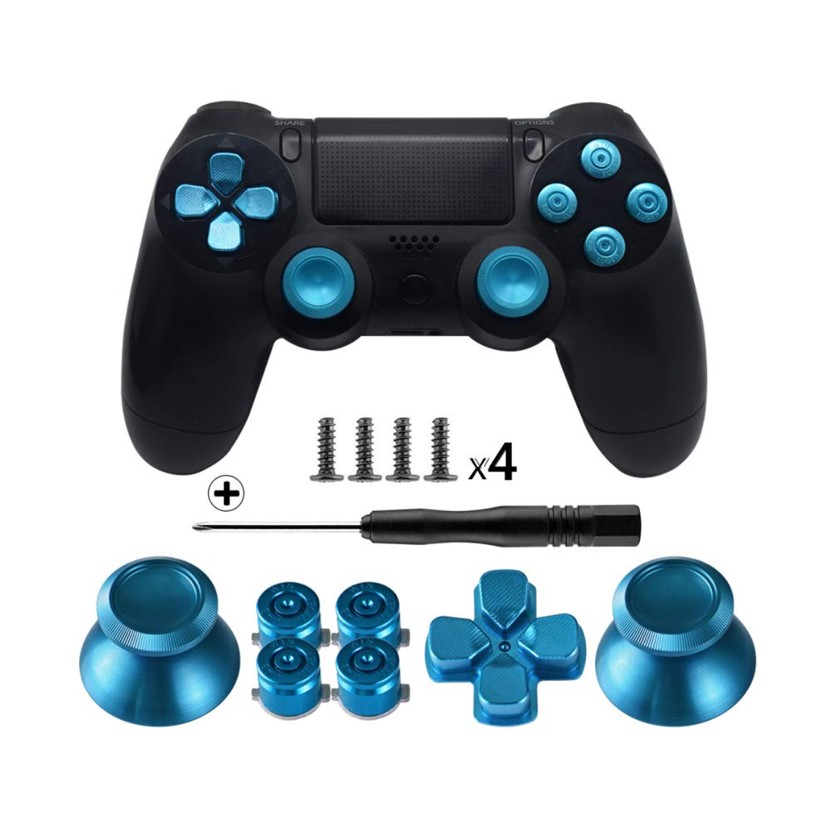 Set Botones + Desarmador + Tornillos Compatible PlayStation 4 (Azul)