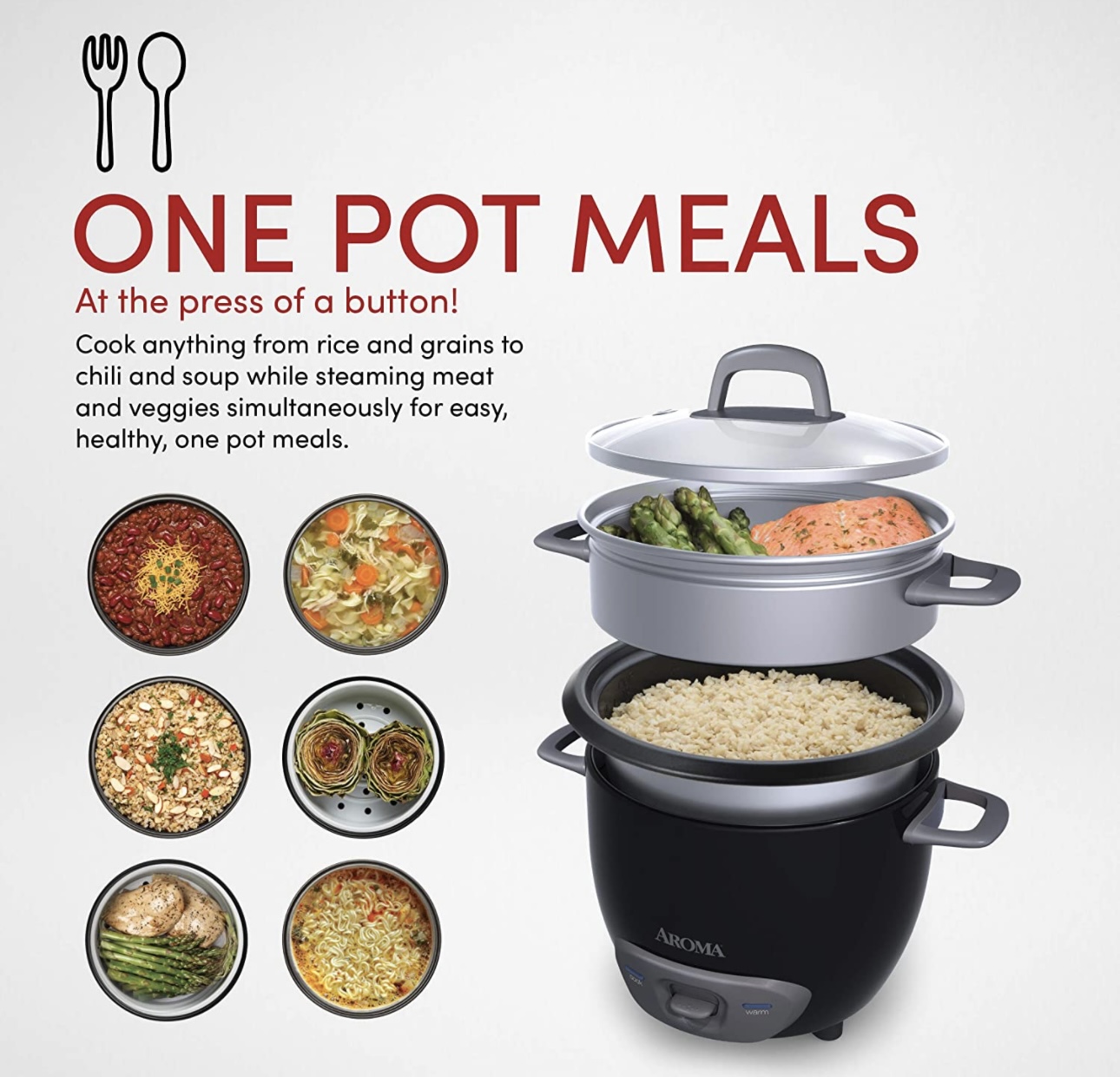 Arrocera Y Vaporera Para Alimentos 2 En 1 Automática