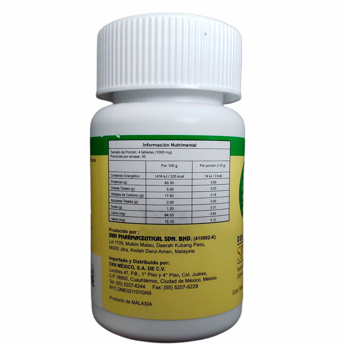 SPIRULINA DXN 120 TABLETAS DE 250 MG CADA UNA.