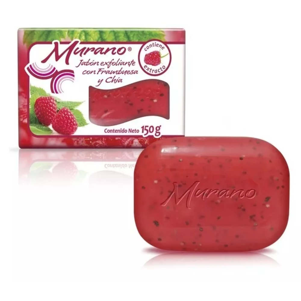 Jabón Murano con extracto de Frambuesa y Chía caja con 40pz de 150g