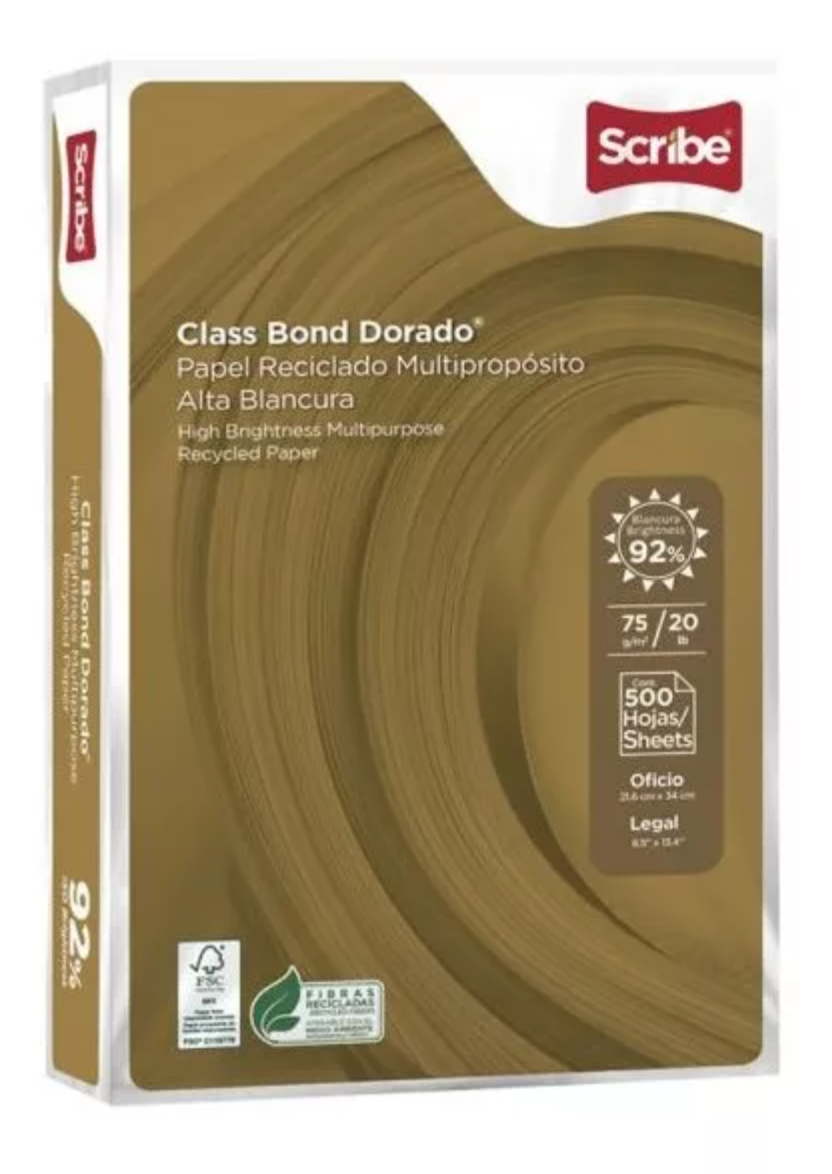 Caja De Hojas Blancas 5000 Scribe Class Bond Dorado Carta