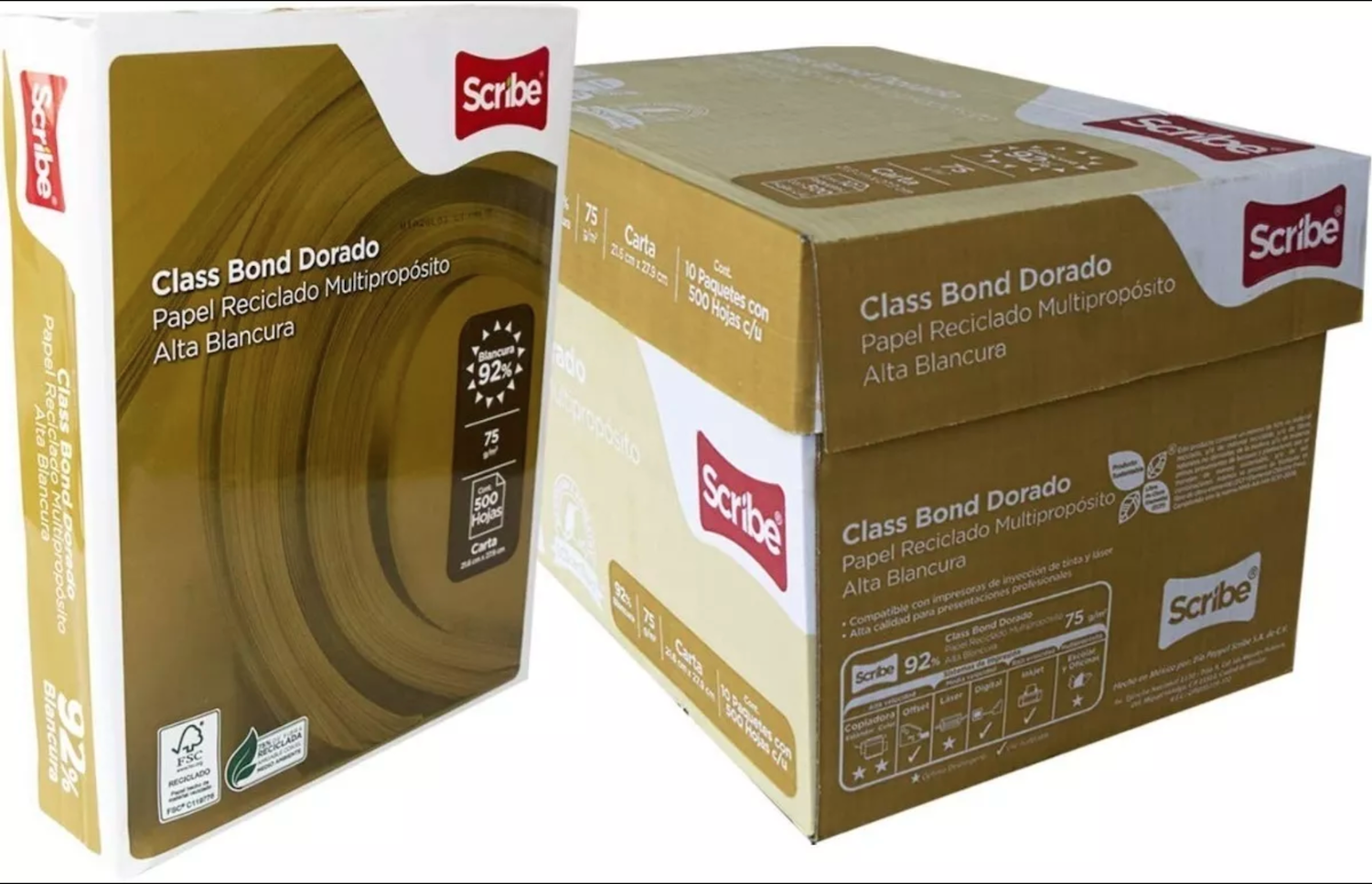 Caja De Hojas Blancas 5000 Scribe Class Bond Dorado Carta