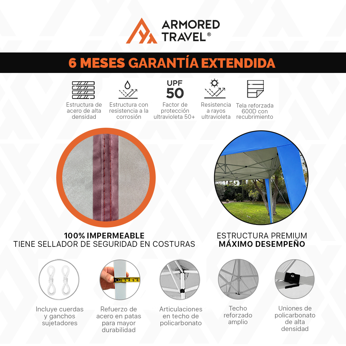 Toldo plegable Carpa retráctil Impermeable para exteriores Reforzado 3x3 m Armored Travel color Azul.