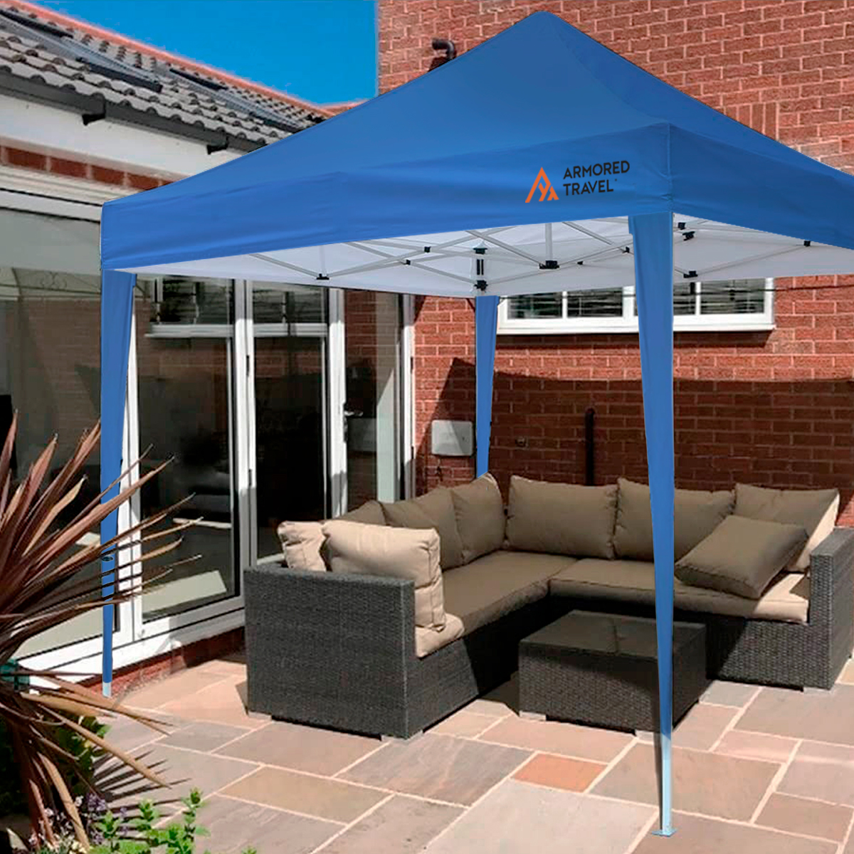 Toldo plegable Carpa retráctil Impermeable para exteriores Reforzado 3x3 m Armored Travel color Azul.