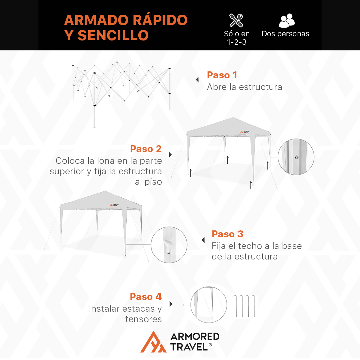 Toldo plegable Carpa retráctil Impermeable para exteriores Reforzado 3x3 m Armored Travel color Azul.