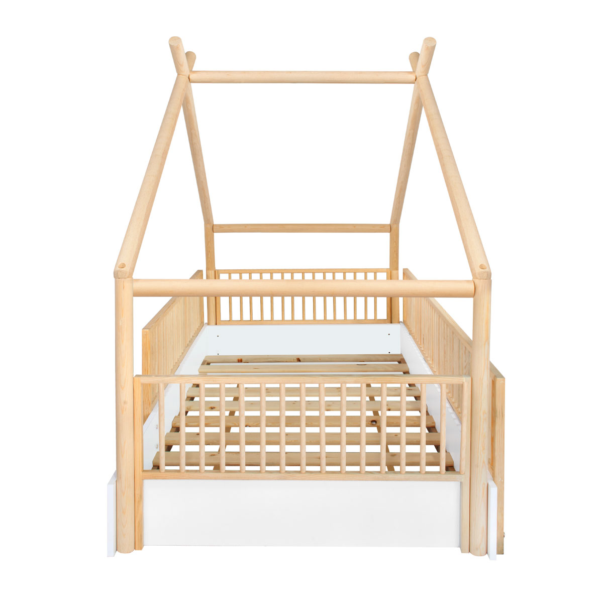 Cama Diseño Chalet Montessori Barandales Removibles - Madera