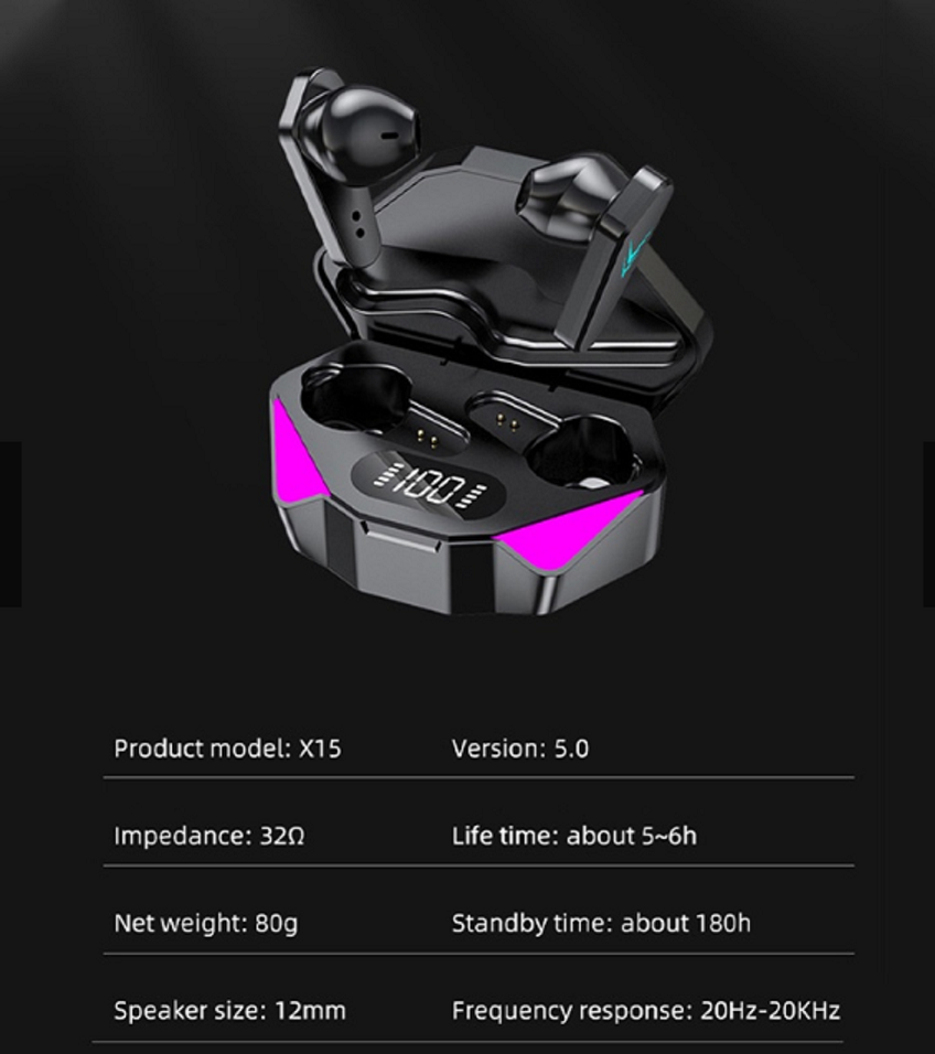 Audífonos Inalámbricos Bluetooth TWS X15 Gamer Negro
