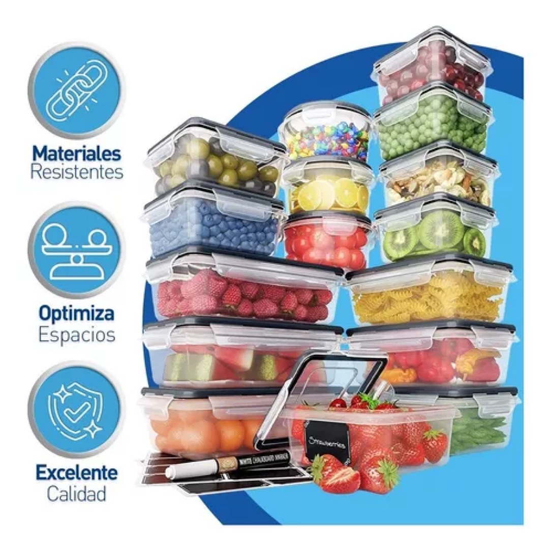 16 Contenedores Recipientes Herméticos Almacenar Alimentos.