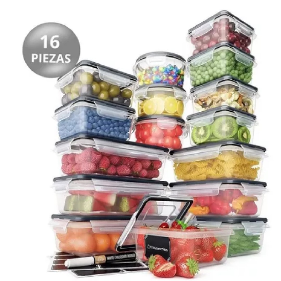 16 Contenedores Recipientes Herméticos Almacenar Alimentos.