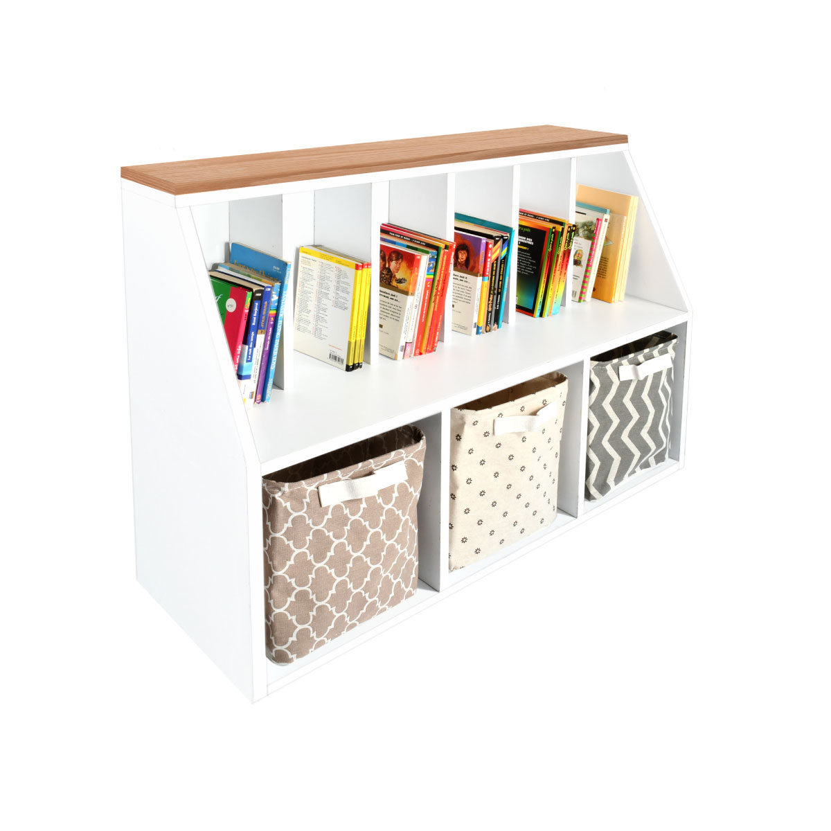 Librero Moderno Blanco Cubierto De Encino Para Niños Duduk