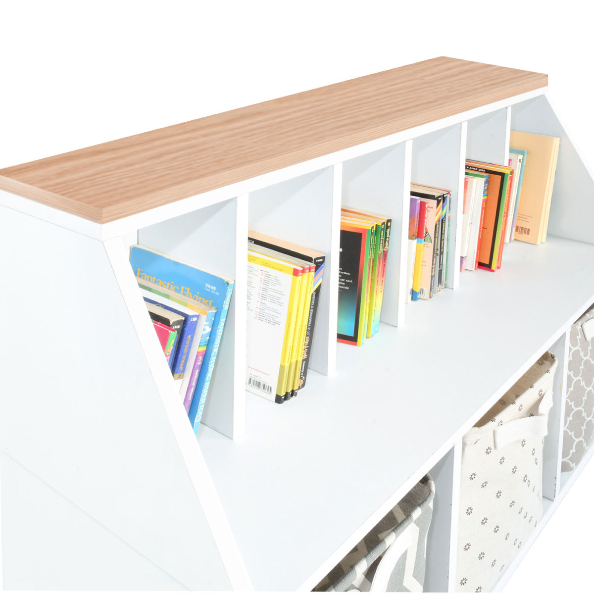 Librero Moderno Blanco Cubierto De Encino Para Niños Duduk